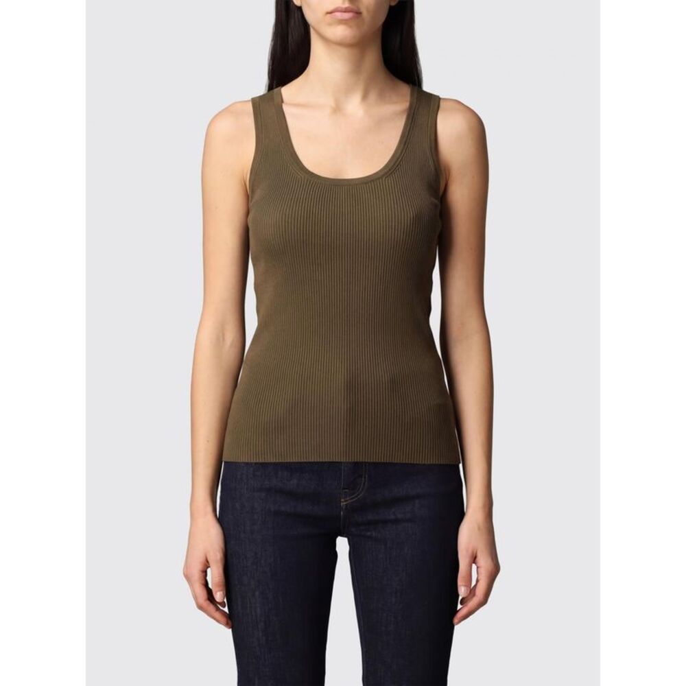 Max Mara Women Max Mara Slim Fit Ribbed Cotton Knit U-Neck Top